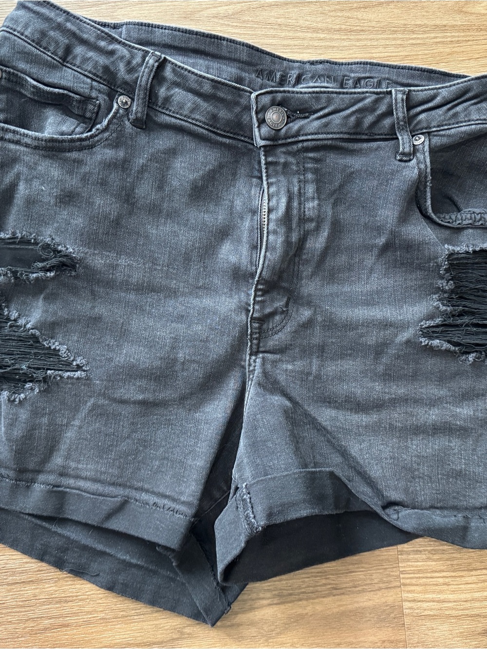 American Eagle Outfitters Black Distressed Jean Shorts with Rips